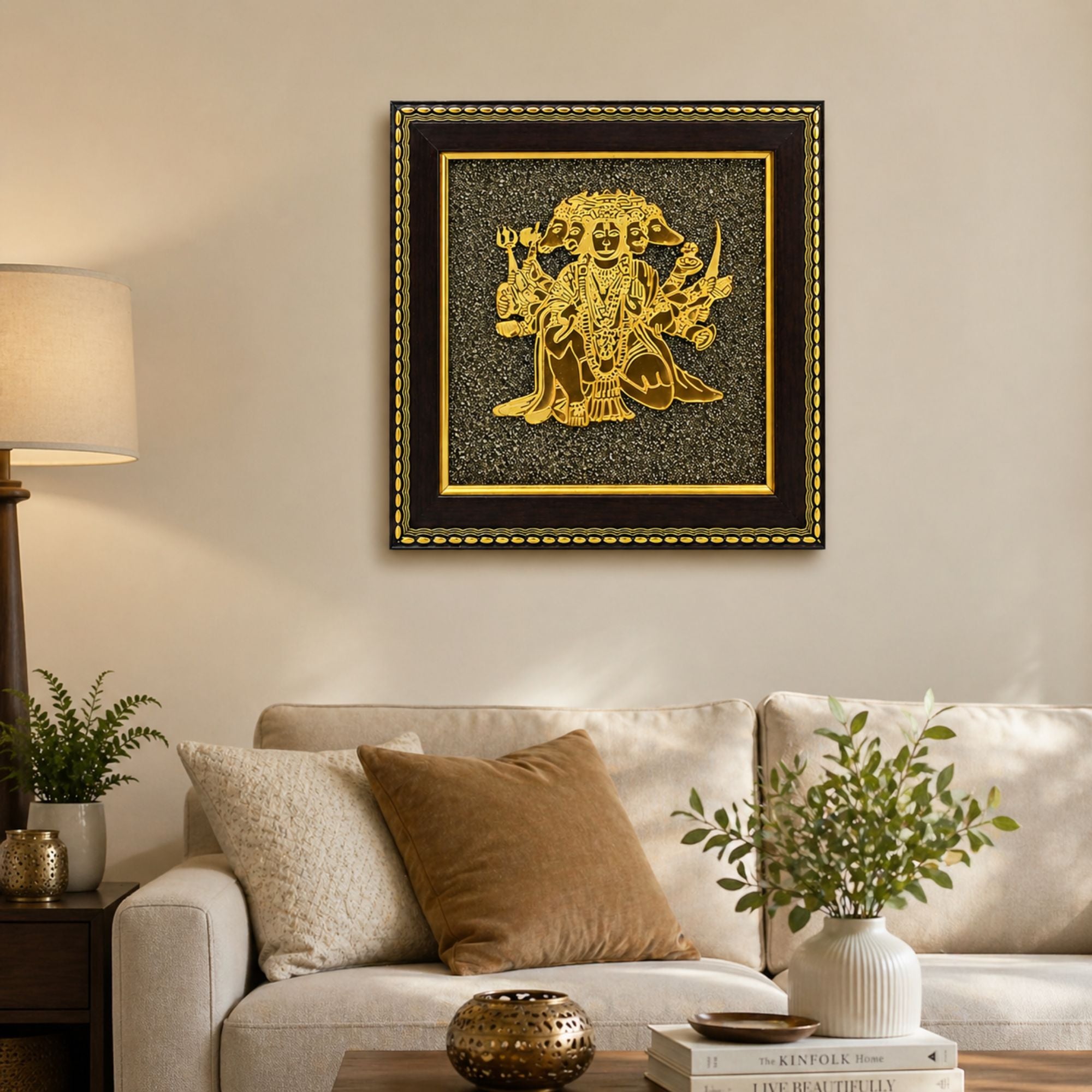 Panchmukhi Hanuman Pyrite Frame – Protection, Wealth & Positive Energy