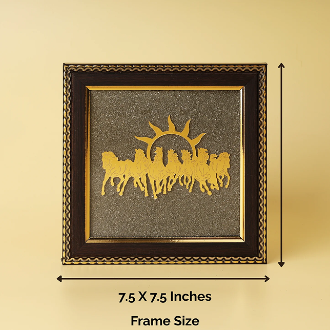 7 Horses Raw Pyrite Frame with Vyapar Vriddhi Frame Combo | Business Growth & Prosperity Vastu Combo | Suvich