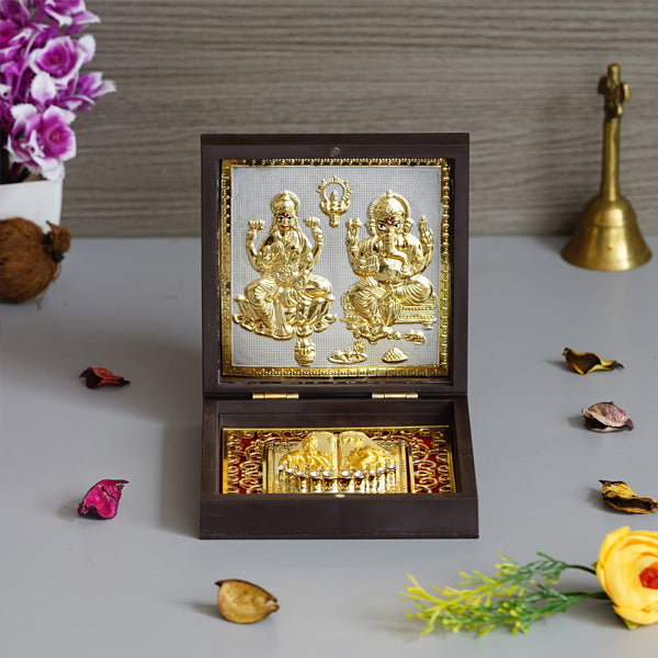 Gold Plated Shree Lakshmi Ganesh Charan Paduka