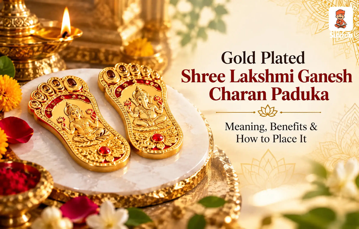 Gold Plated Shree Lakshmi Ganesh Charan Paduka for home puja and prosperity