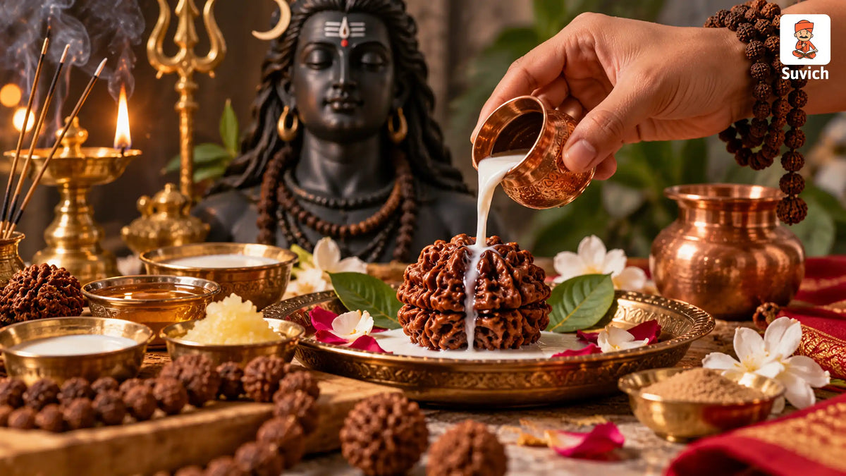 Natural Rudraksha bead for Shiva worship and traditional energization puja.