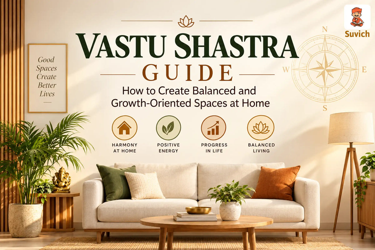 Vastu Shastra guide showing balanced home and office spaces with traditional directional principles