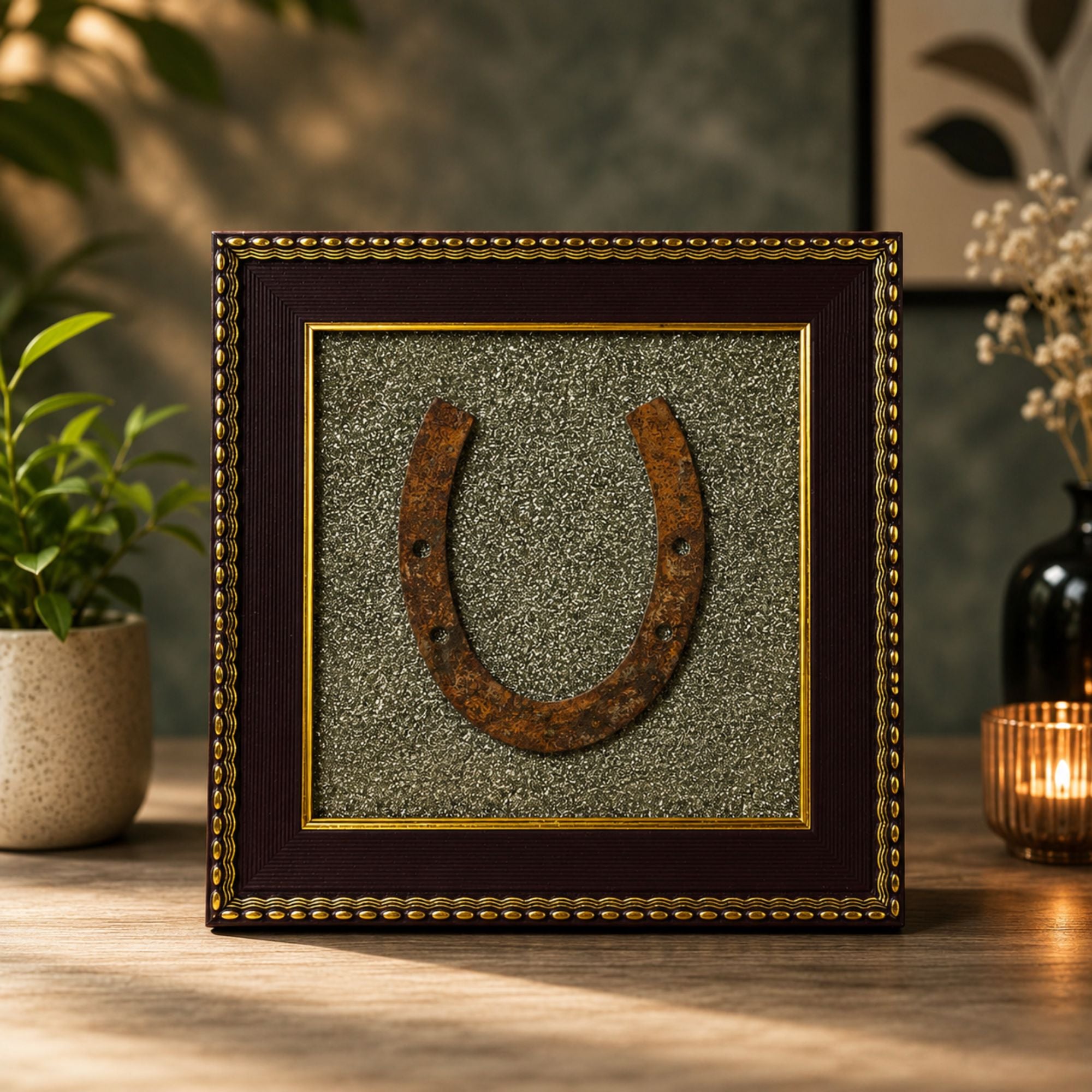 Ghode Ki Naal Raw Pyrite Frame – Vastu Protection, Wealth & Good Fortune