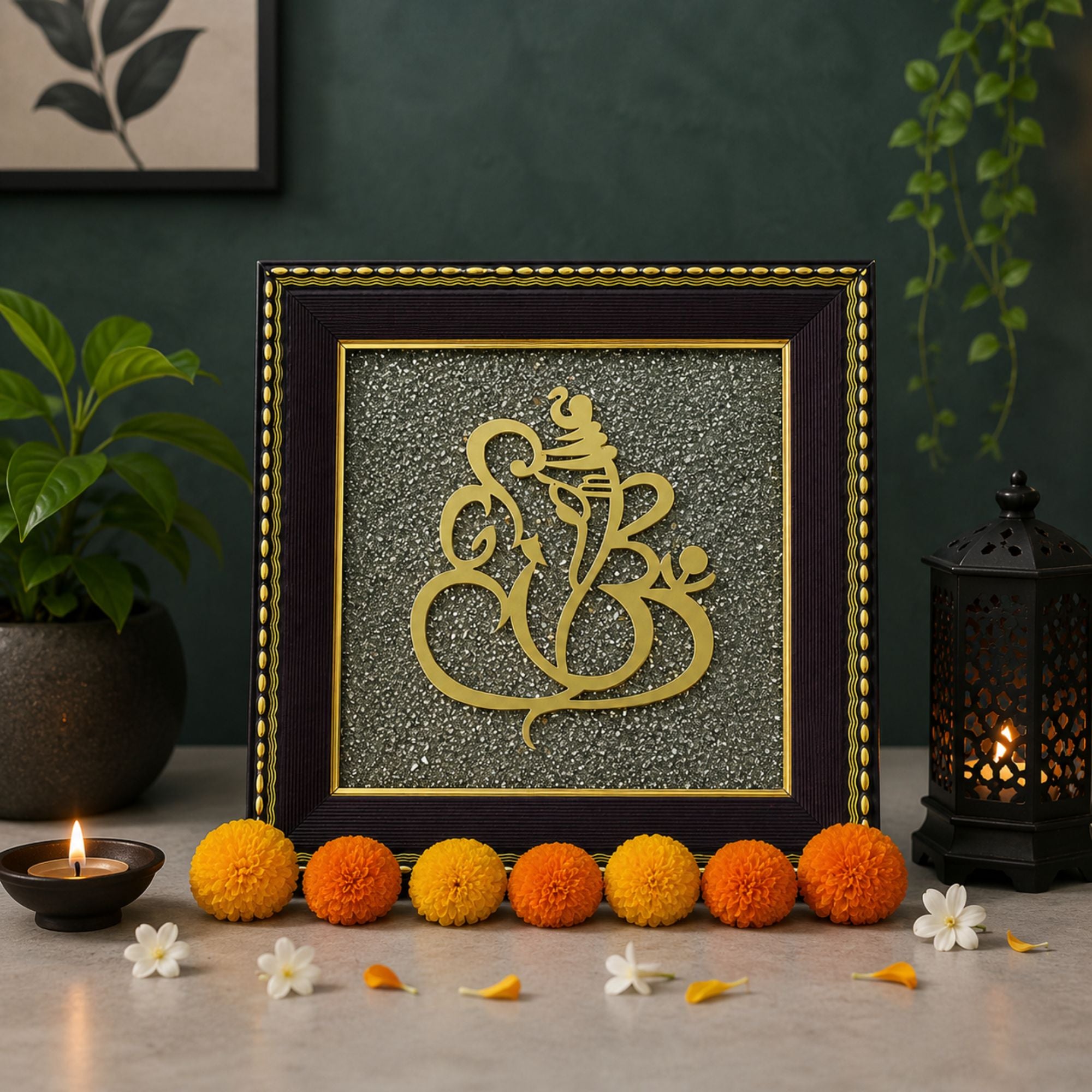 Ganesh Ji Raw Pyrite Frame – Prosperity, Wisdom & Positive Energy