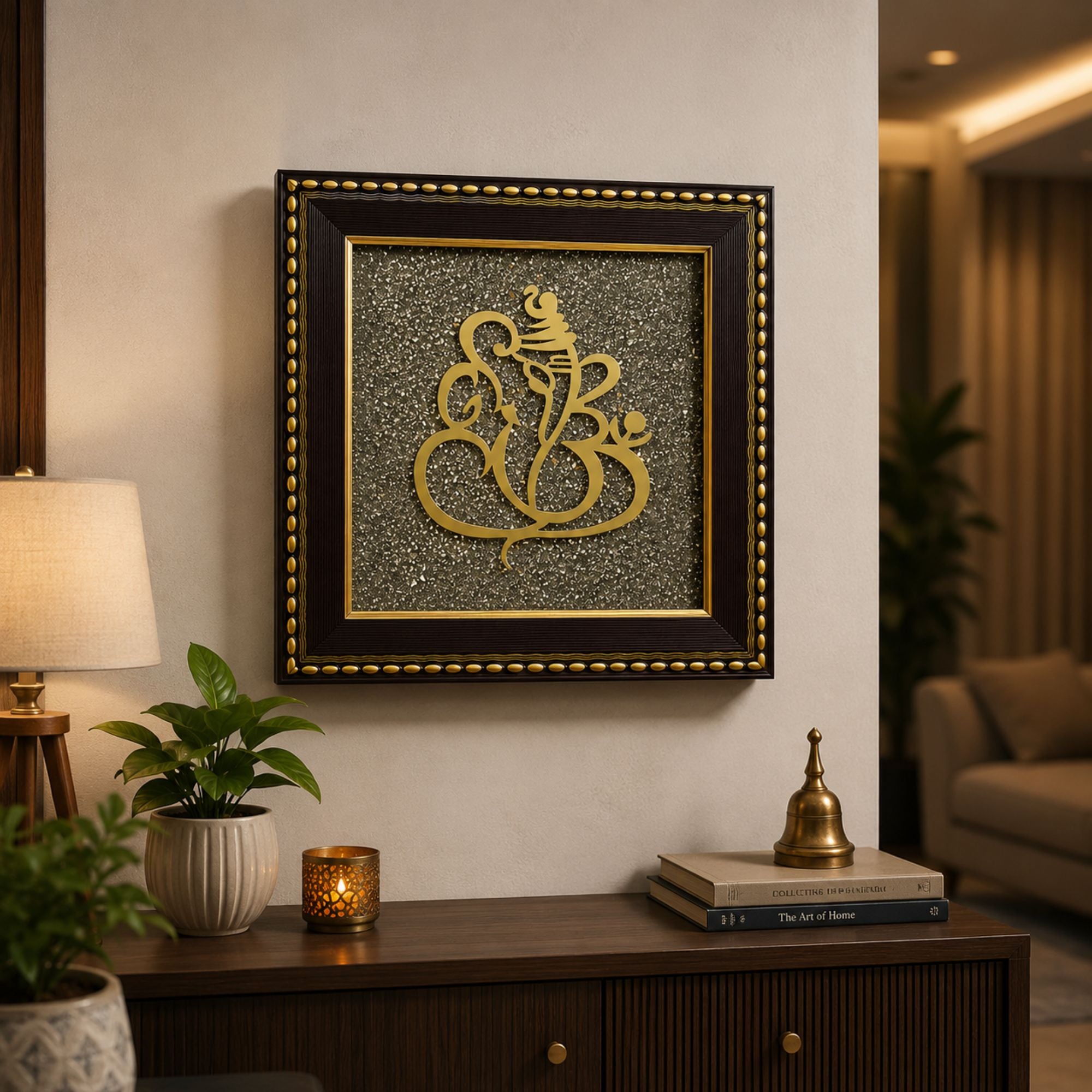 Ganesh Ji Raw Pyrite Frame – Prosperity, Wisdom & Positive Energy
