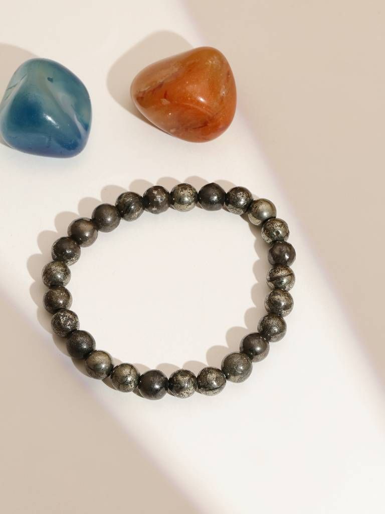 Raw Pyrite Bracelet with FREE Raw Selenite Plate – Wealth Protection & Energy Cleansing
