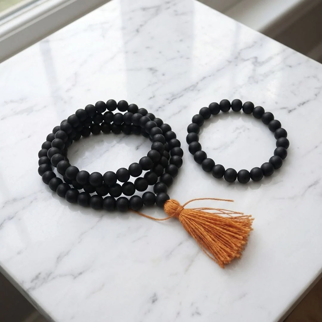 Suvich Pure Karungali Mala (108 Beads) with Matching Bracelet Combo Pack