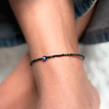 Black Tourmaline Anklet with Evil Eye Charm – Powerful Protection & Grounding Energy